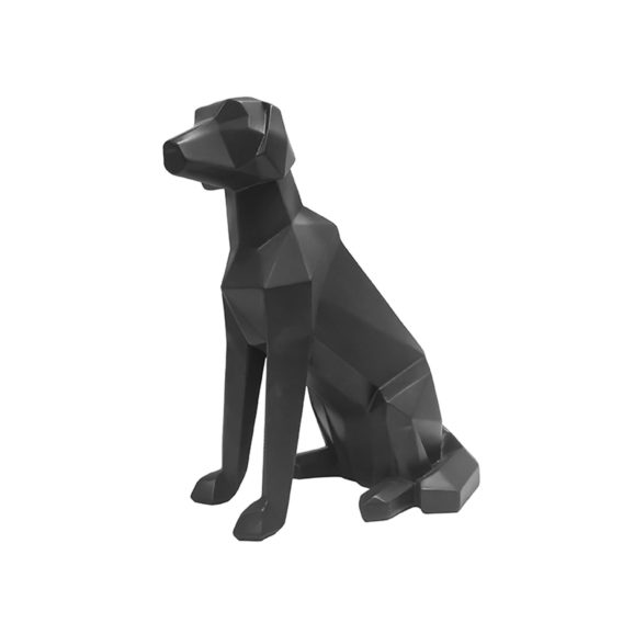 Zwart Ornament Origami Dog - Sitting polyresin Mat Zwart - 23