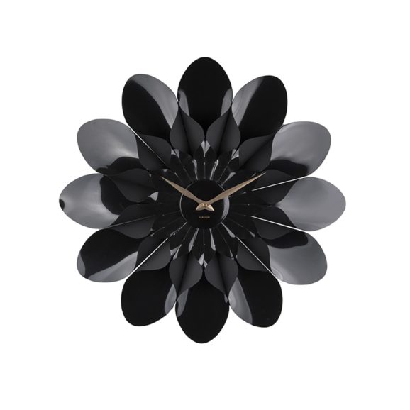 Zwart Wandklok Flower - Plastic - Zwart - Ø60cm