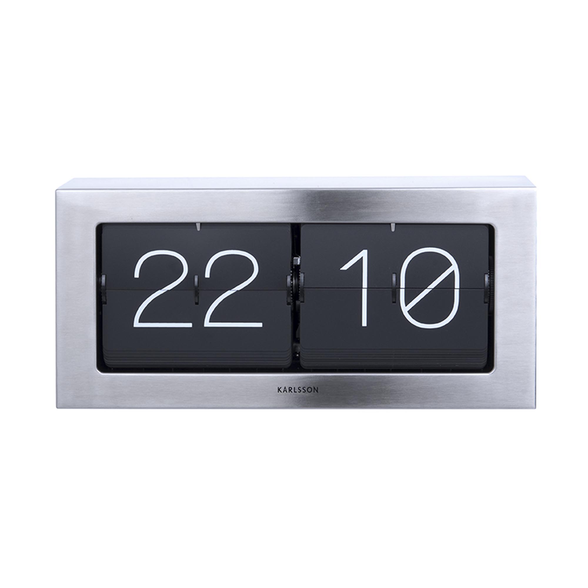 Table clock Boxed Flip XL brushed steel