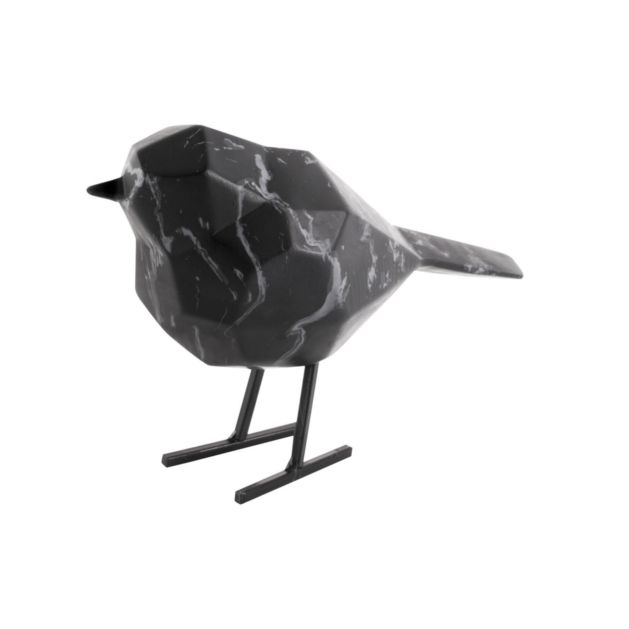 Present Time Ornament Bird - Small - Polyresin - Marmerprint Zwart - 7,5x17x13,5cm