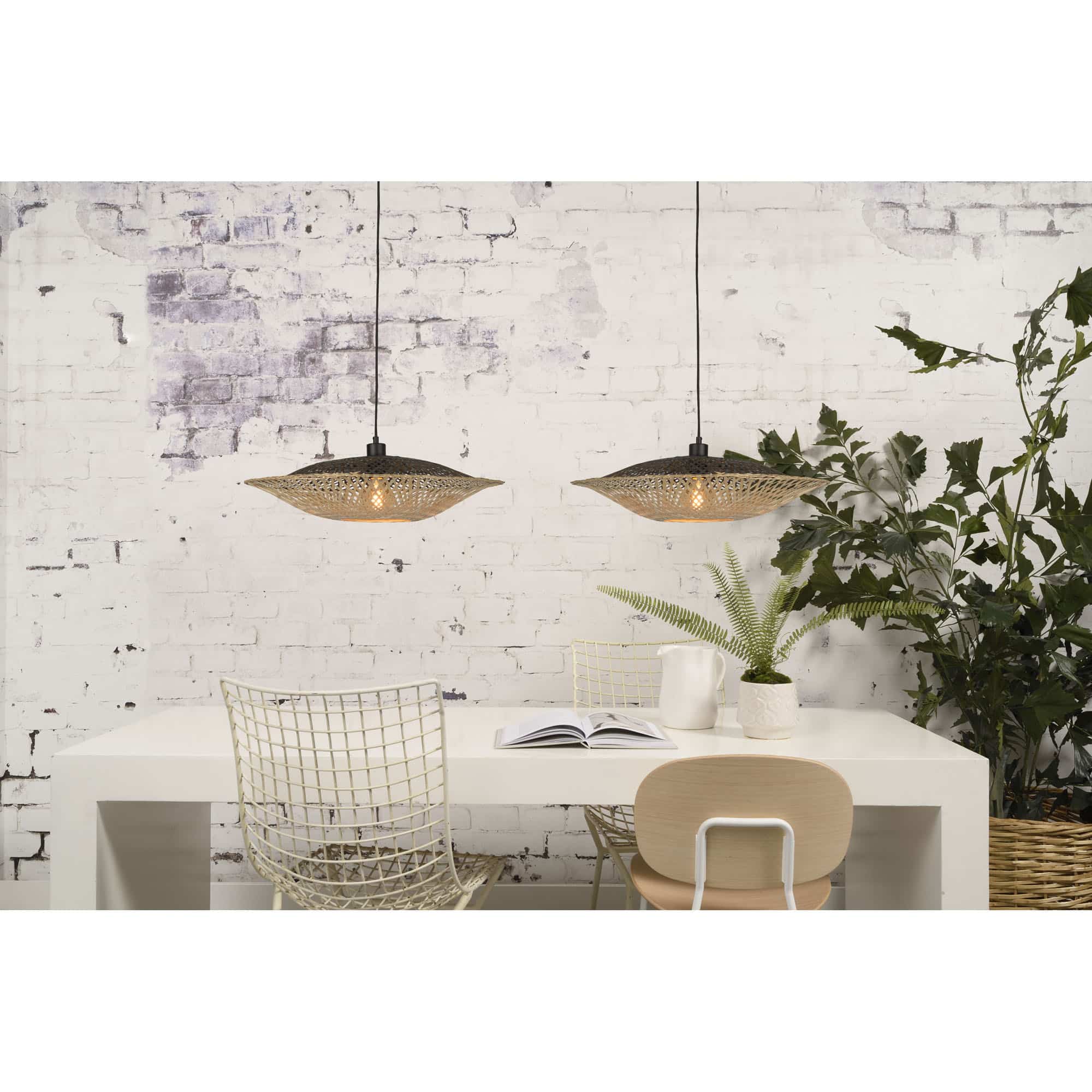 Good & Mojo Hanglamp - KALIMANTAN - Bamboe - Plat - Product Grootte: 60 x 60 x 15 cm - M - Product Met gloeilamp: Nee