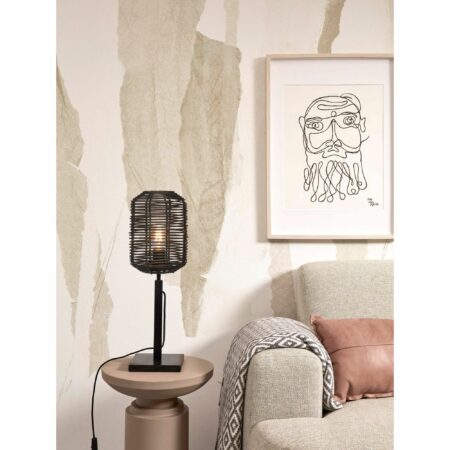 GOOD&MOJO - Tafellamp Tanami - Rotan/Bamboe Zwart - Ø18cm