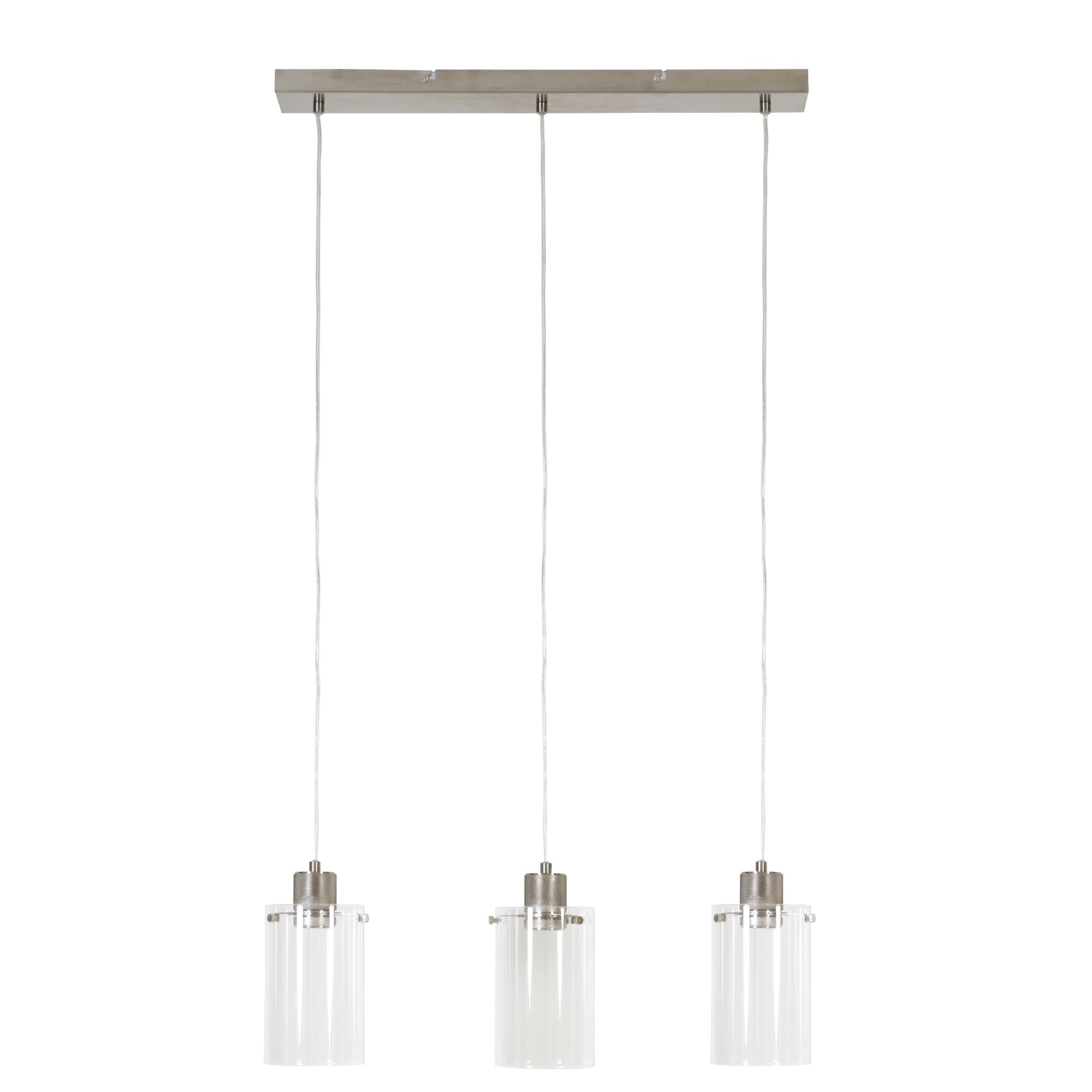 Light & Living Vancouver - Hanglamp - 3 lichts - 65x12x18,5 cm - Nikkel en glas