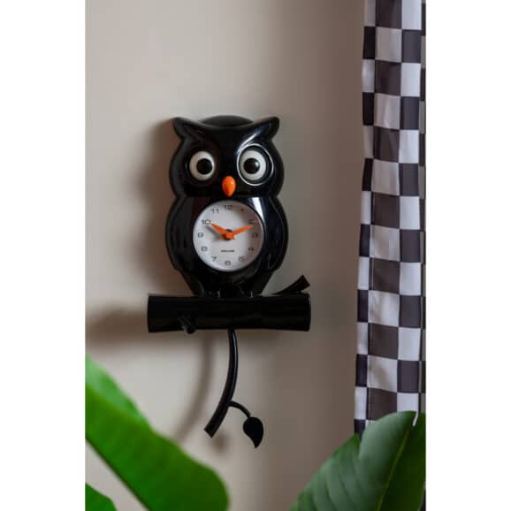 Karlsson - Wandklok Owl Pendulum - Zwart - 20x8.5x37.5cm